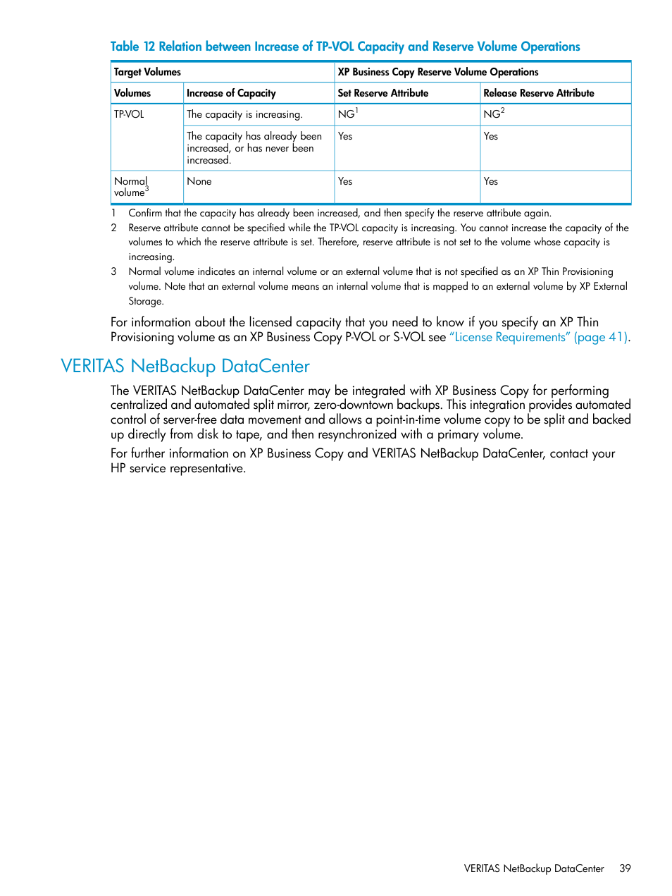 Veritas netbackup datacenter | HP XP Business Copy Software User Manual | Page 39 / 113