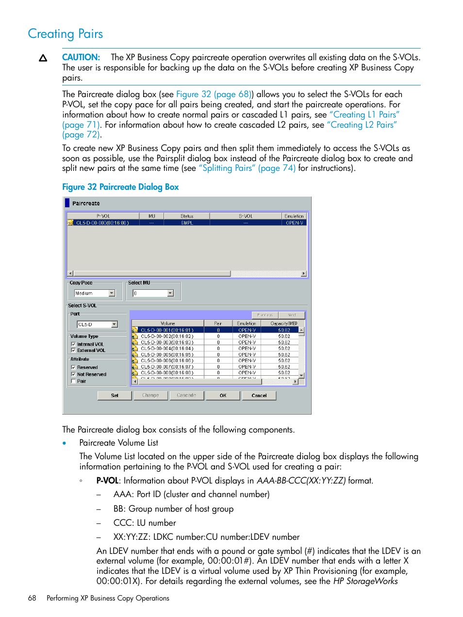 Creating pairs | HP XP Business Copy Software User Manual | Page 68 / 113