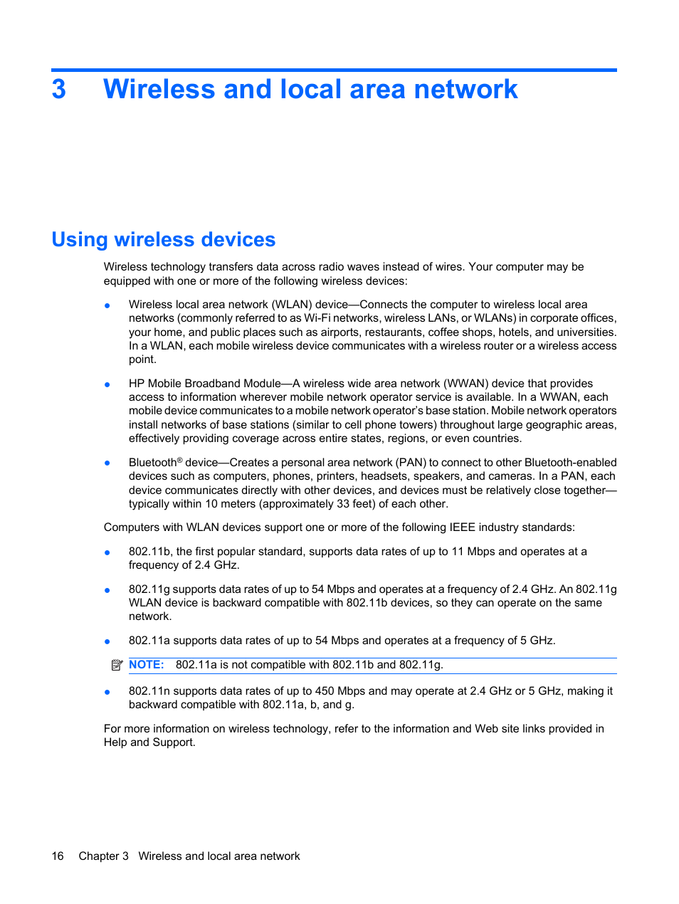 Wireless and local area network, Using wireless devices, 3 wireless and local area network | 3wireless and local area network | HP Pavilion dm1-1190ee Entertainment Notebook PC User Manual | Page 26 / 103