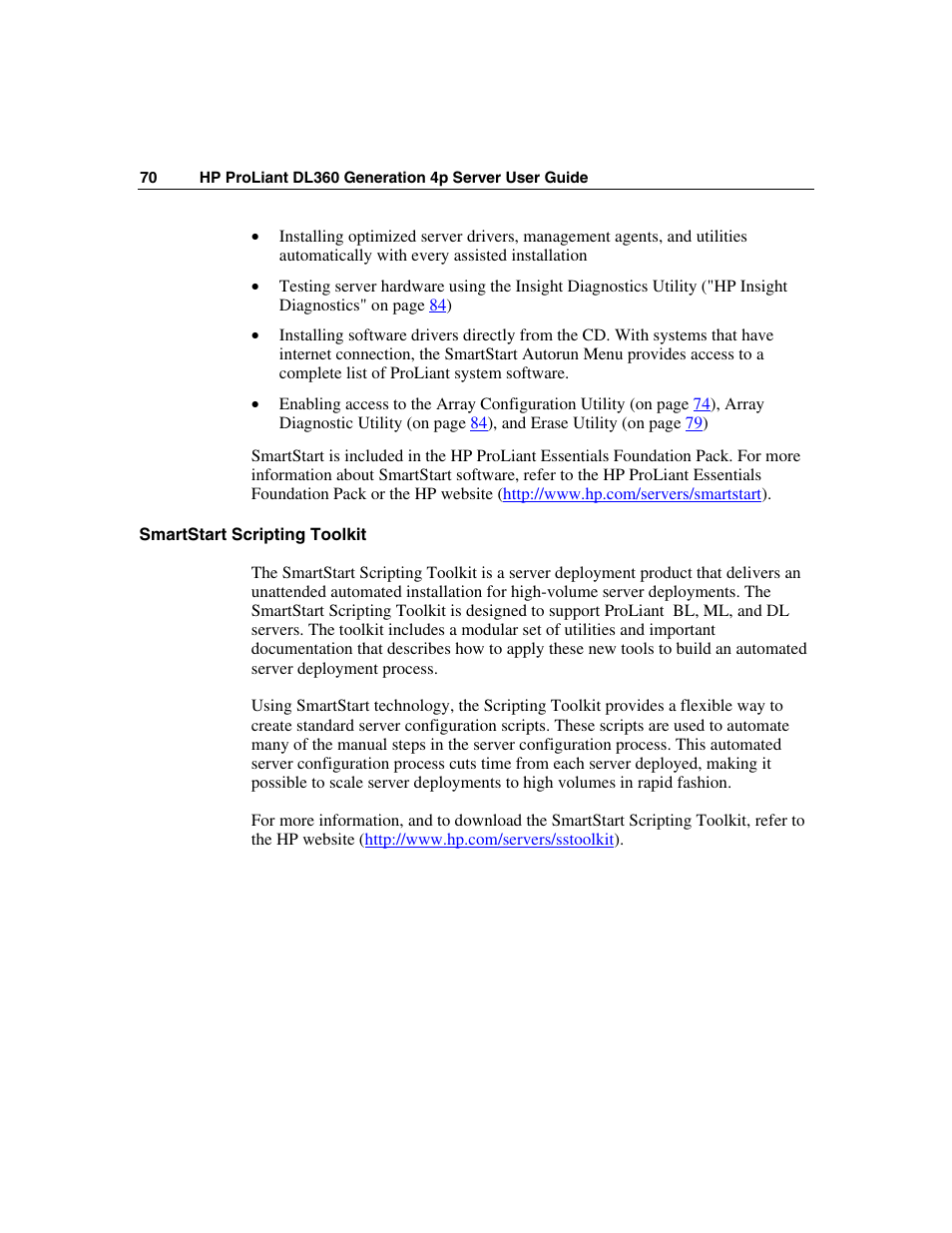 Smartstart scripting toolkit | HP ProLiant DL360 G4p Server User Manual | Page 70 / 140