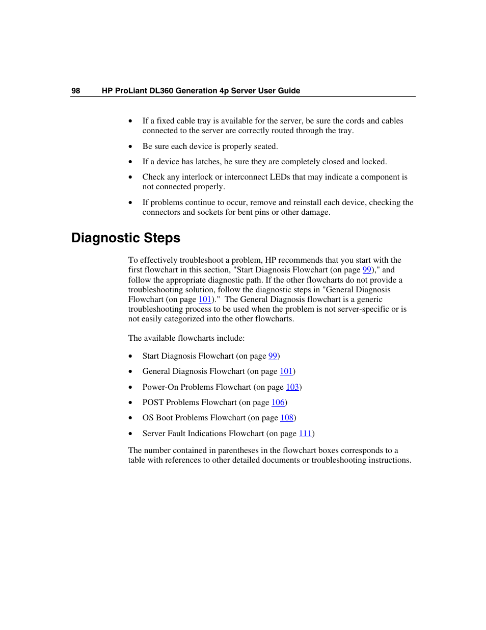 Diagnostic steps | HP ProLiant DL360 G4p Server User Manual | Page 98 / 140