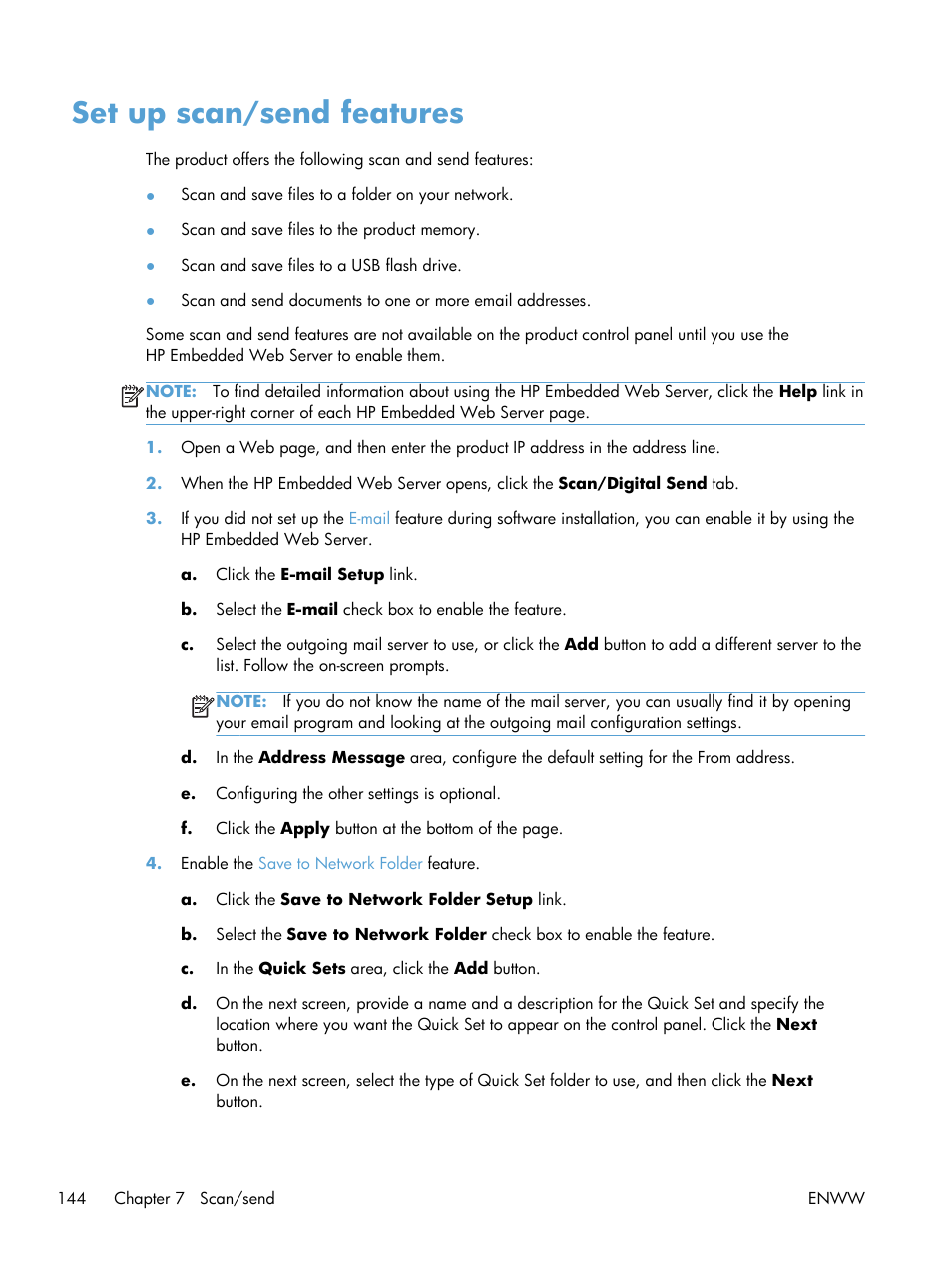 Set up scan/send features | HP LaserJet Enterprise 500 Color MFP M575 User Manual | Page 158 / 308