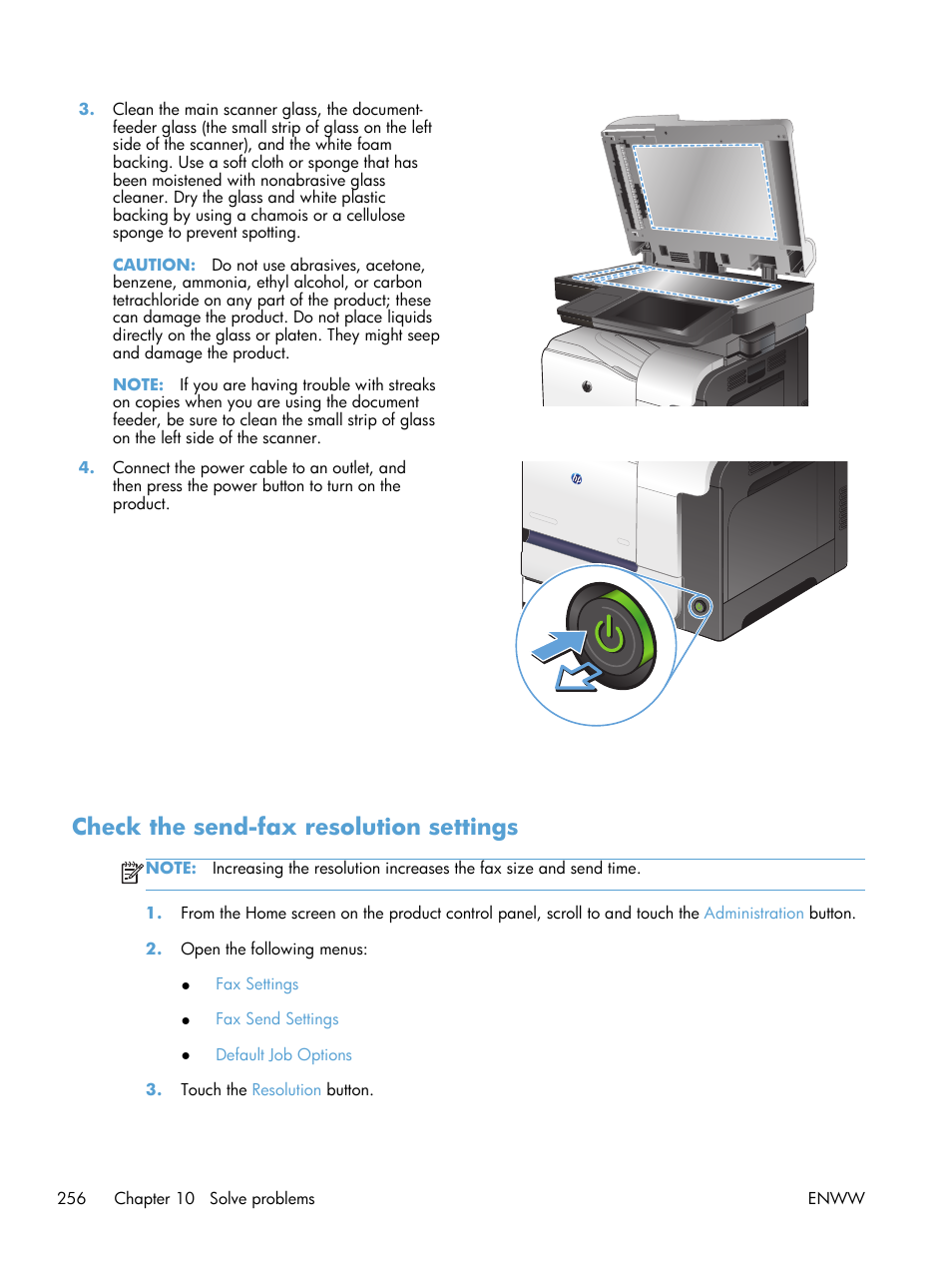 Check the send-fax resolution settings | HP LaserJet Enterprise 500 Color MFP M575 User Manual | Page 270 / 308