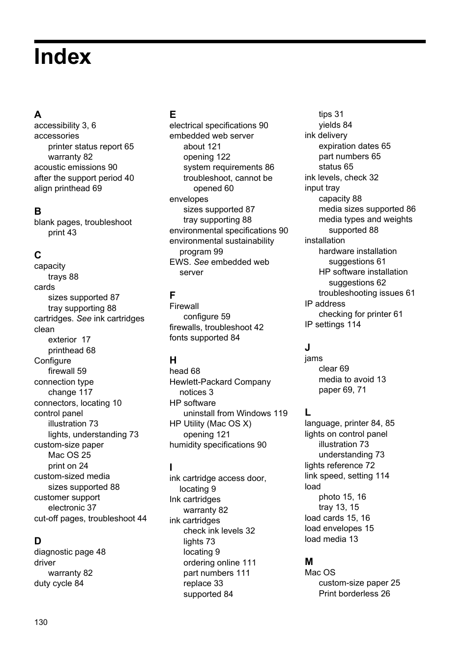 Index | HP Officejet 6100 User Manual | Page 134 / 138
