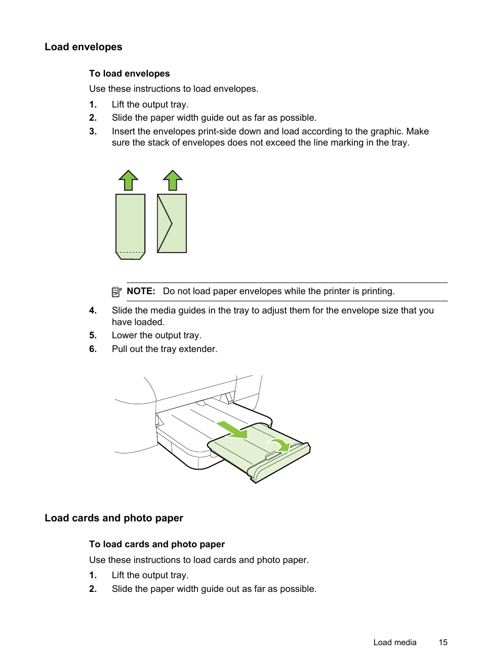 Load envelopes, Load cards and photo paper | HP Officejet 6100 User Manual | Page 19 / 138
