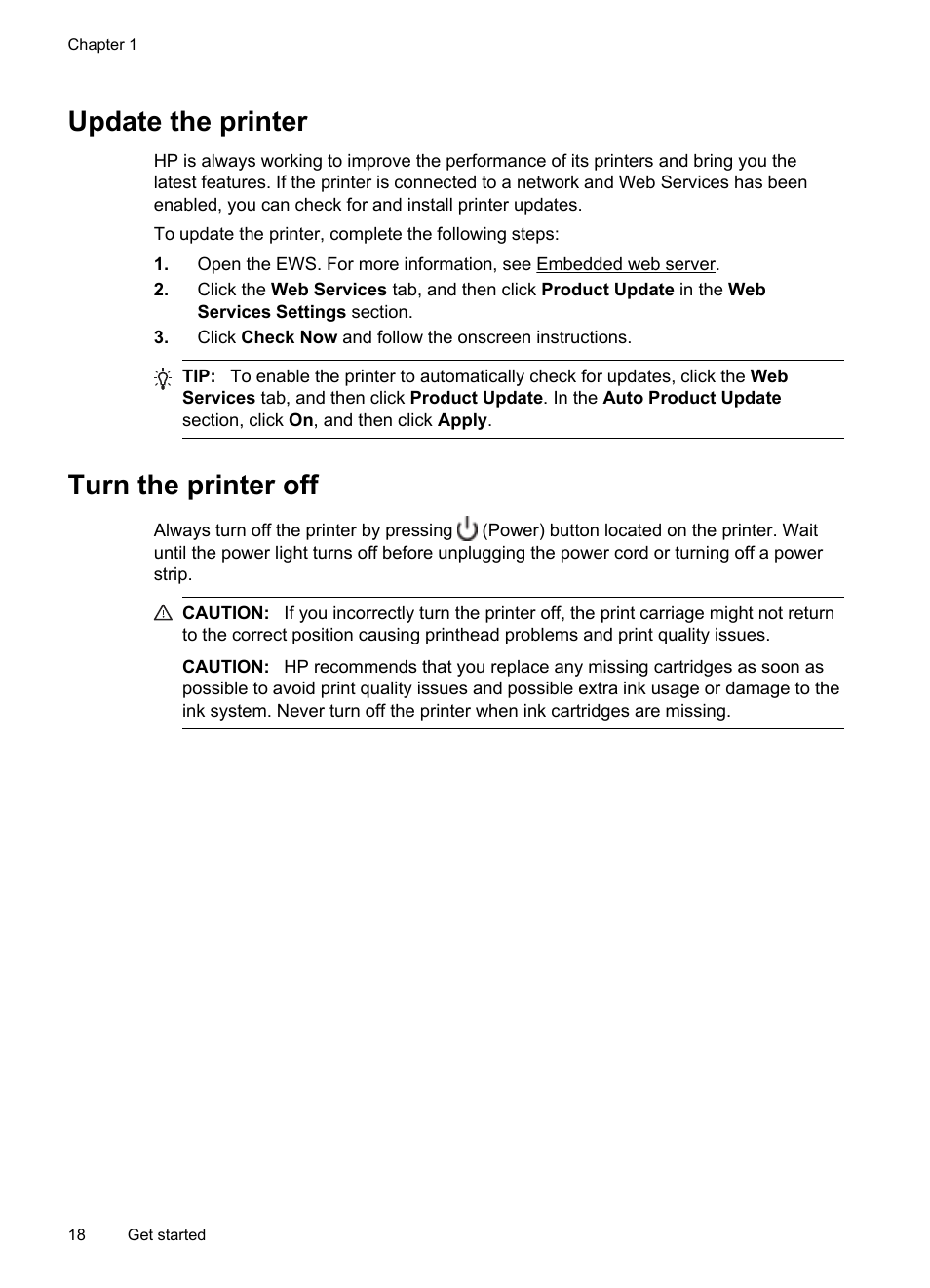 Update the printer, Turn the printer off, Update the printer turn the printer off | HP Officejet 6100 User Manual | Page 22 / 138