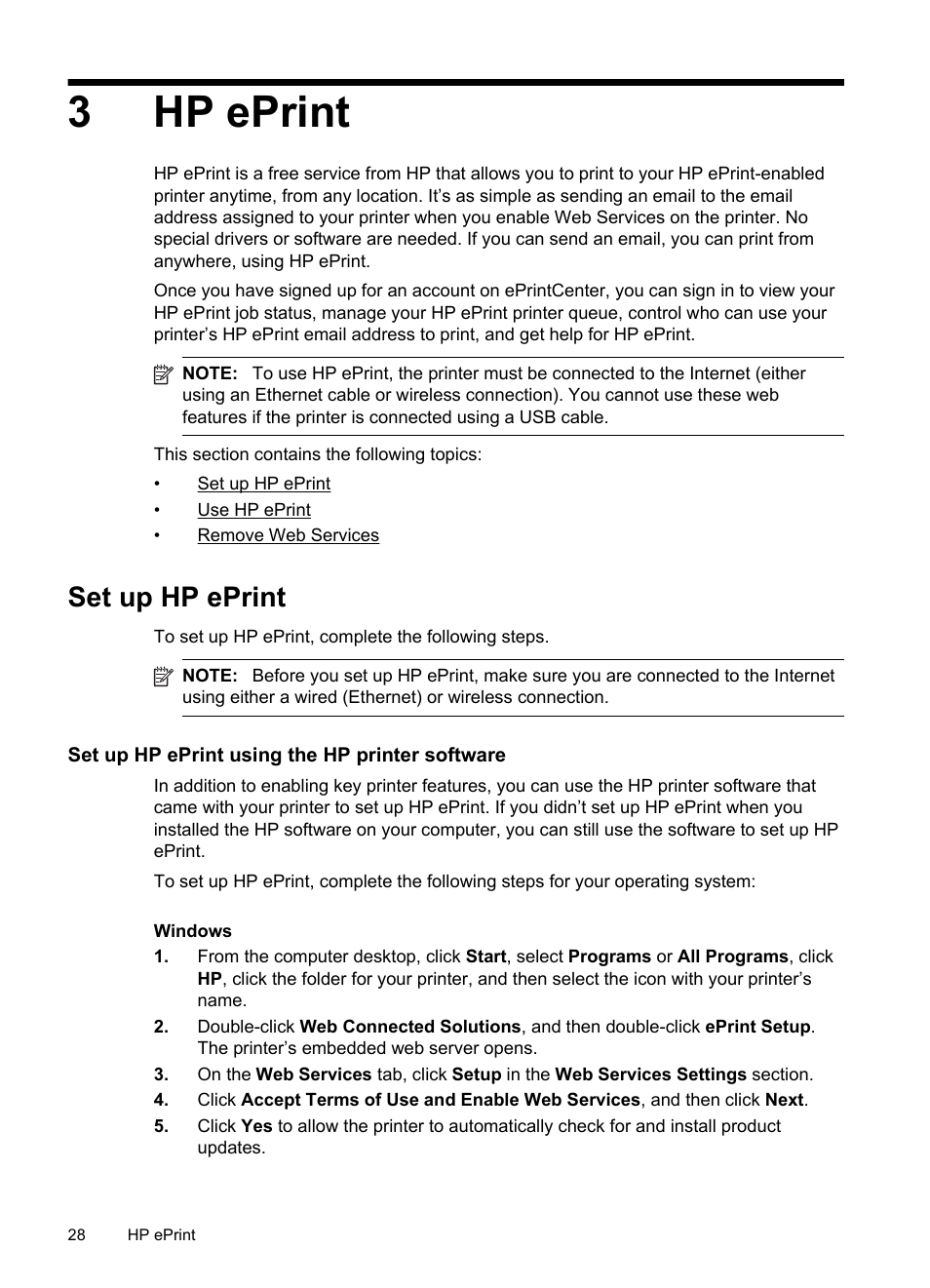 Hp eprint, Set up hp eprint, Set up hp eprint using the hp printer software | See hp eprint, 3hp eprint | HP Officejet 6100 User Manual | Page 32 / 138