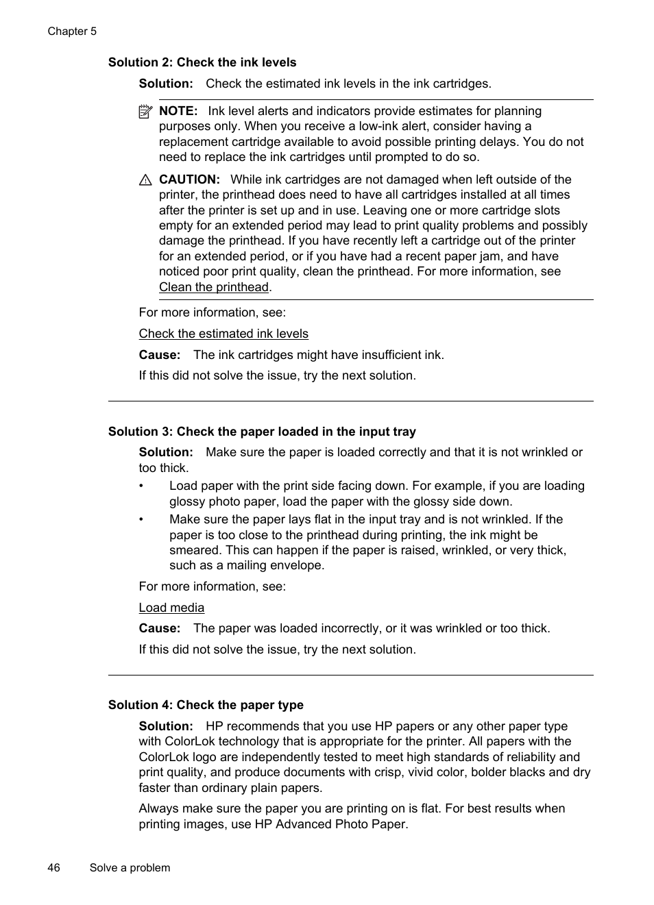 Solution 2: check the ink levels, Solution 4: check the paper type | HP Officejet 6100 User Manual | Page 50 / 138