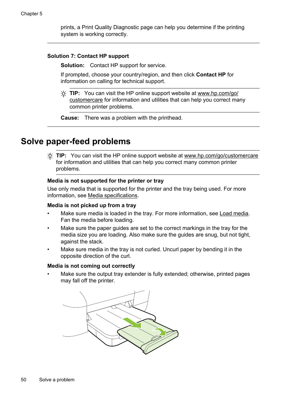 Solve paper-feed problems, Solution 7: contact hp support | HP Officejet 6100 User Manual | Page 54 / 138