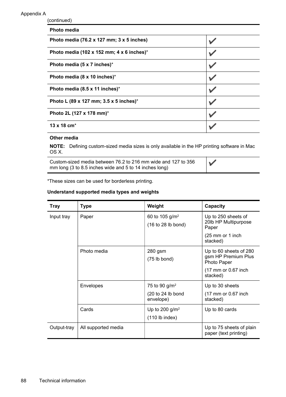 Understand supported media types and weights | HP Officejet 6100 User Manual | Page 92 / 138