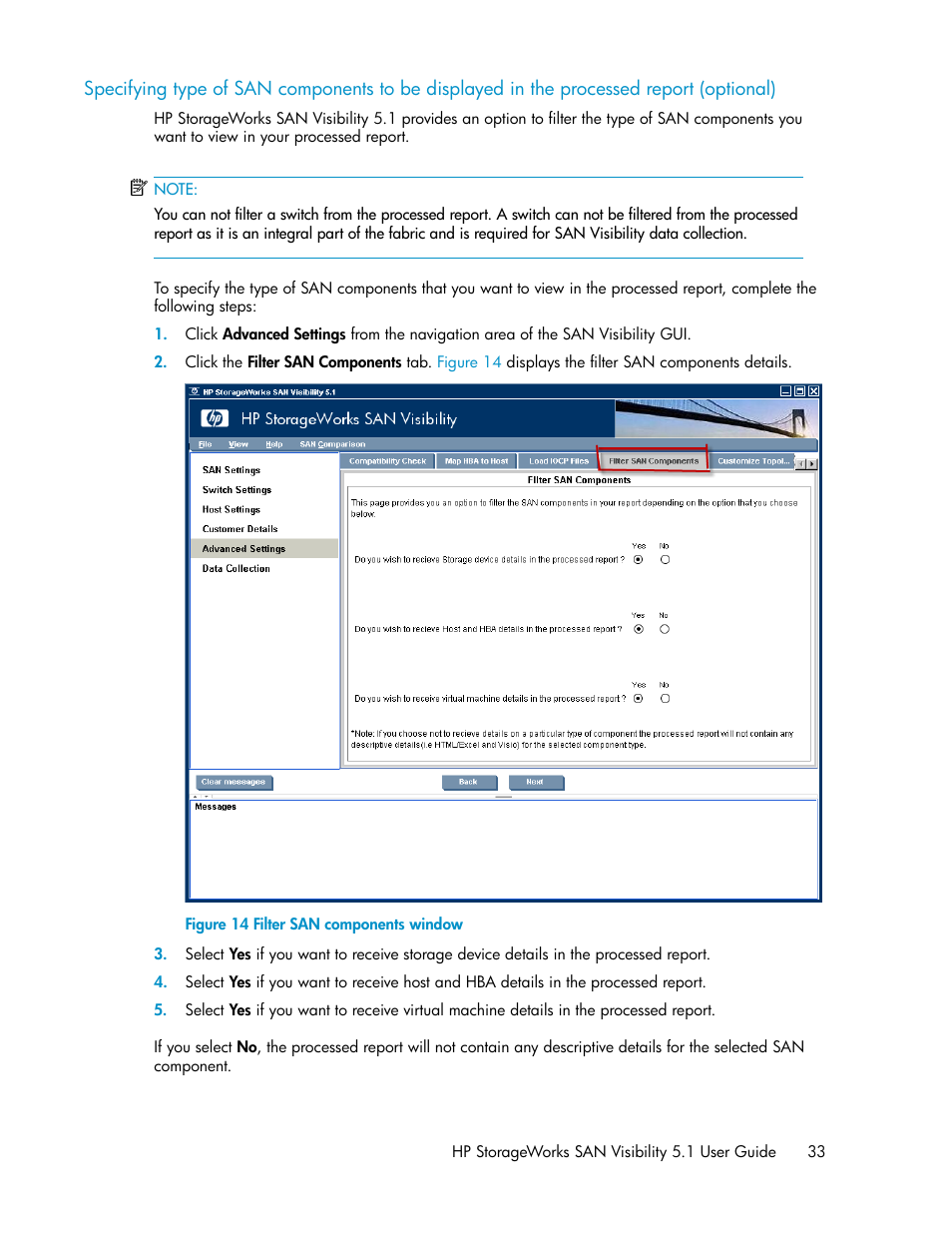 Filter san components window | HP SAN User Manual | Page 33 / 64