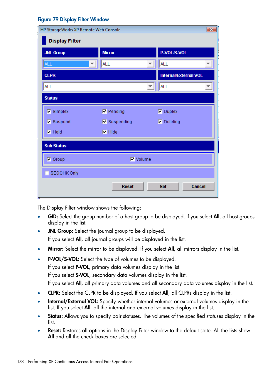 Display filter | HP StorageWorks XP Remote Web Console Software User Manual | Page 178 / 245