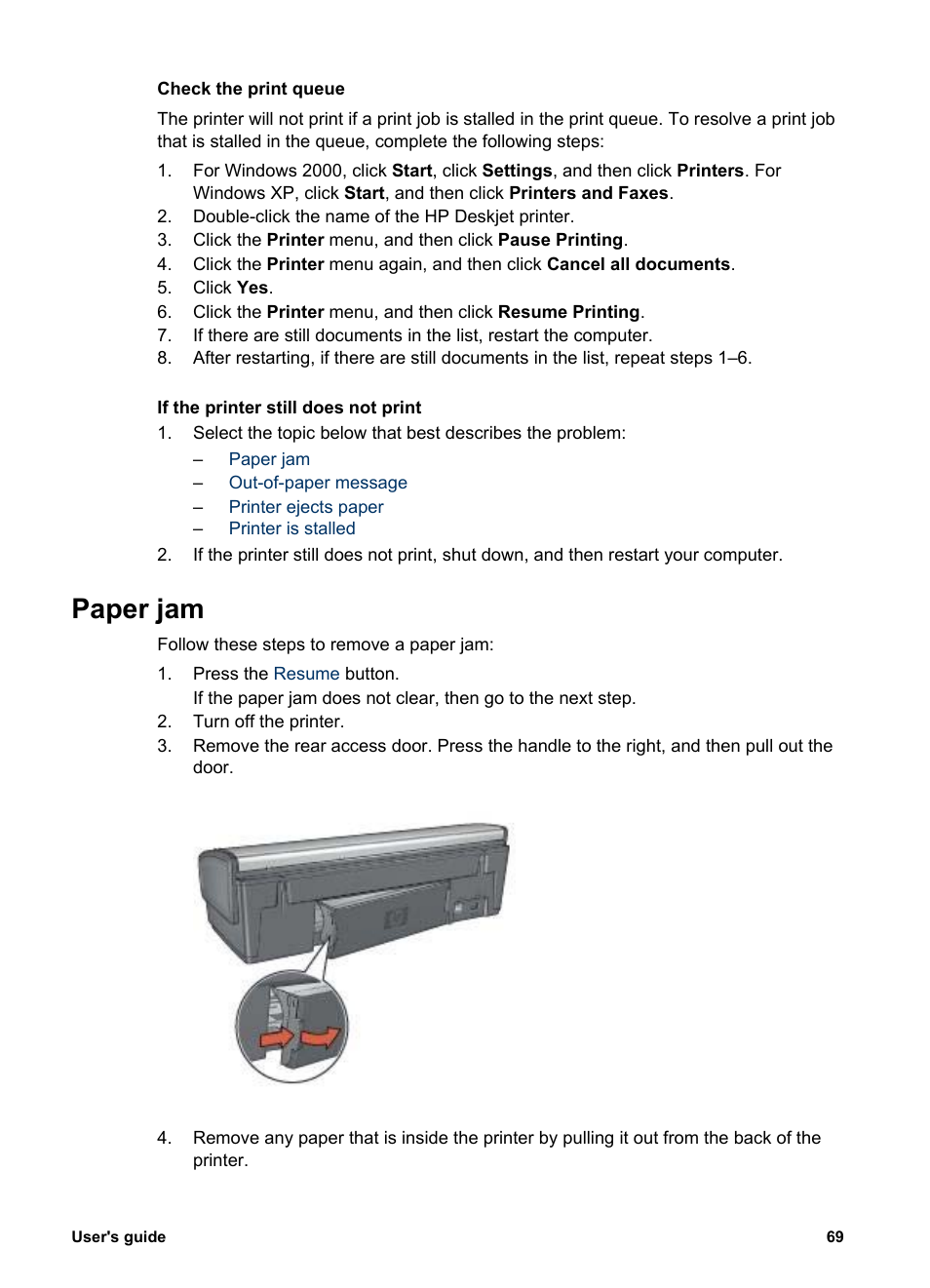 Paper jam | HP Deskjet 5943 Photo Printer User Manual | Page 71 / 102