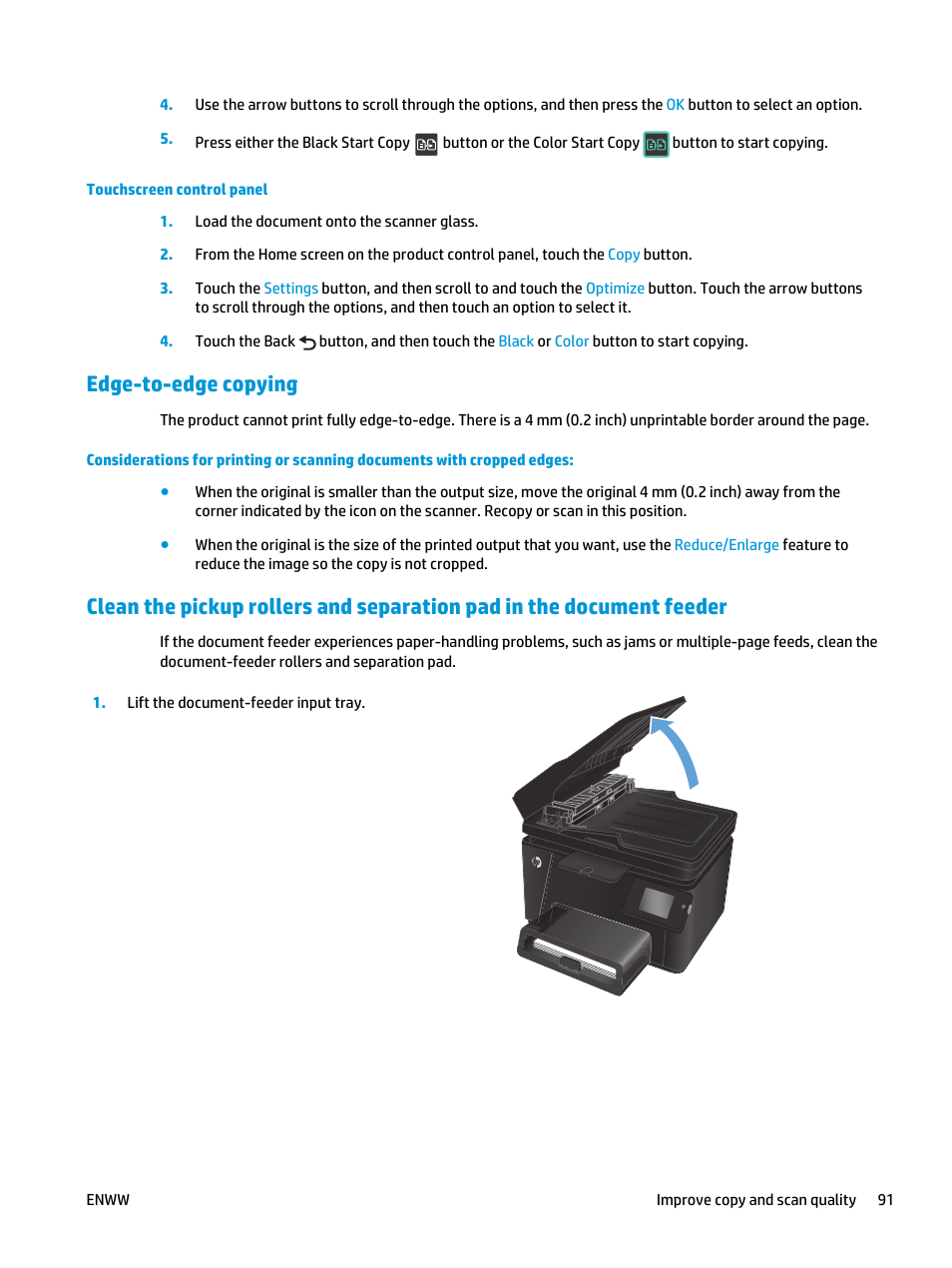 Edge-to-edge copying | HP Color LaserJet Pro MFP M177fw User Manual | Page 101 / 120