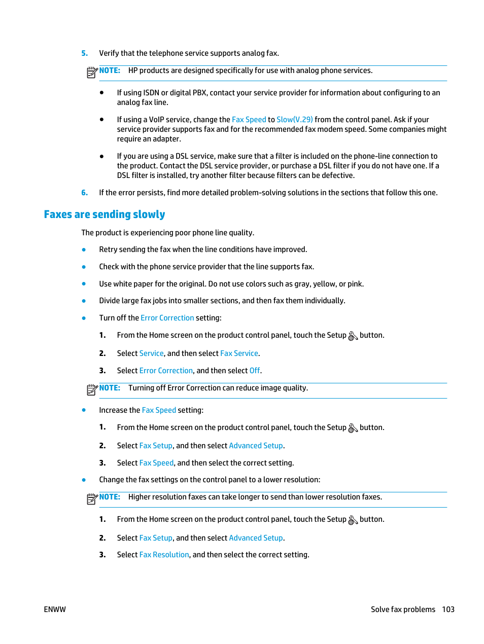 Faxes are sending slowly | HP Color LaserJet Pro MFP M177fw User Manual | Page 113 / 120