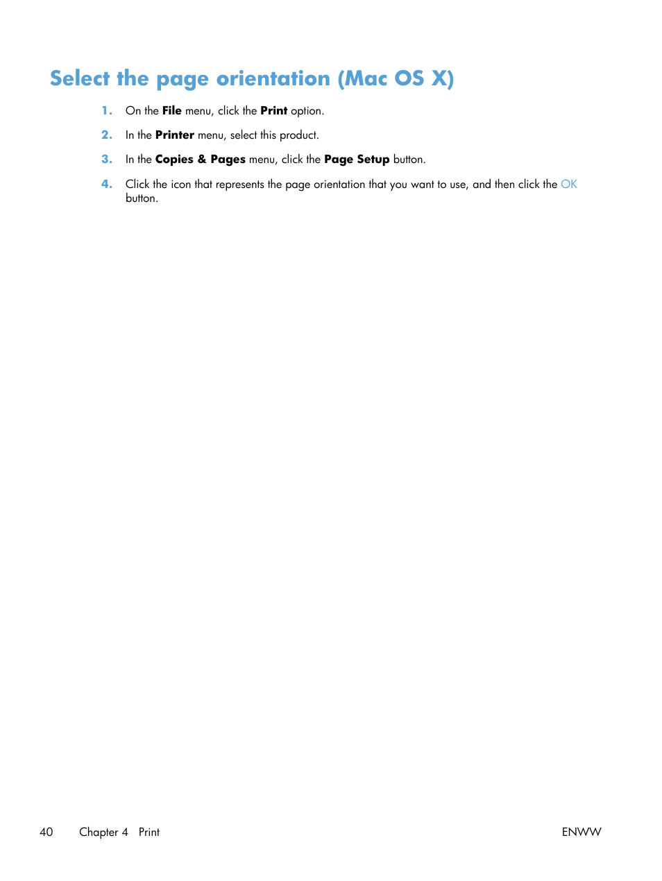 Select the page orientation (mac os x) | HP TopShot LaserJet Pro M275 MFP User Manual | Page 50 / 206