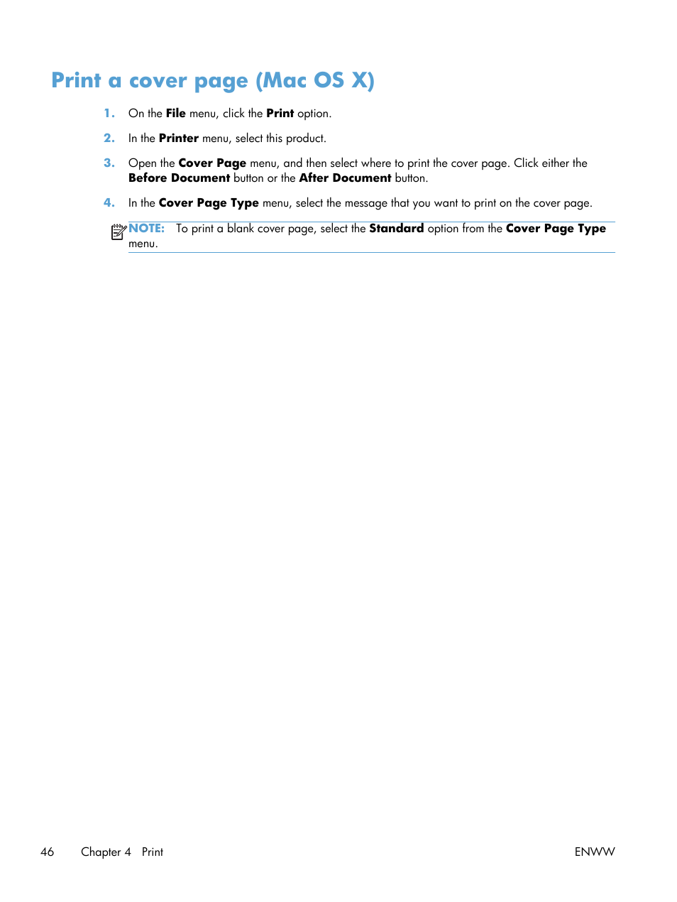 Print a cover page (mac os x) | HP TopShot LaserJet Pro M275 MFP User Manual | Page 56 / 206