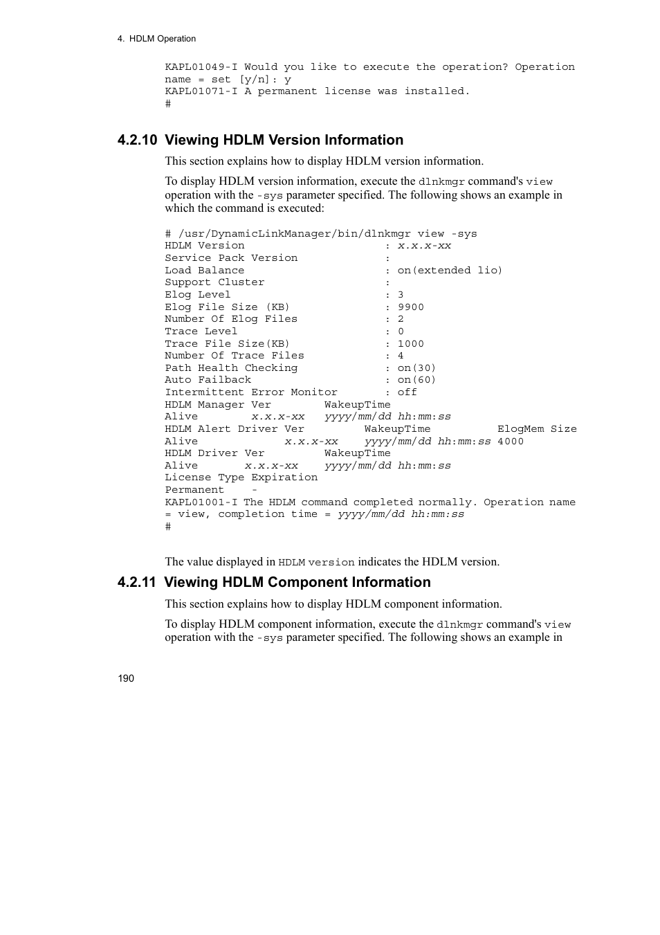 10 viewing hdlm version information, 11 viewing hdlm component information | HP Hitachi Dynamic Link Manager Software User Manual | Page 212 / 510