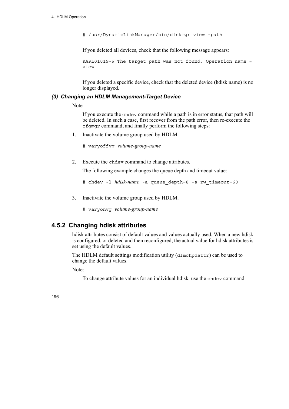 2 changing hdisk attributes | HP Hitachi Dynamic Link Manager Software User Manual | Page 218 / 510