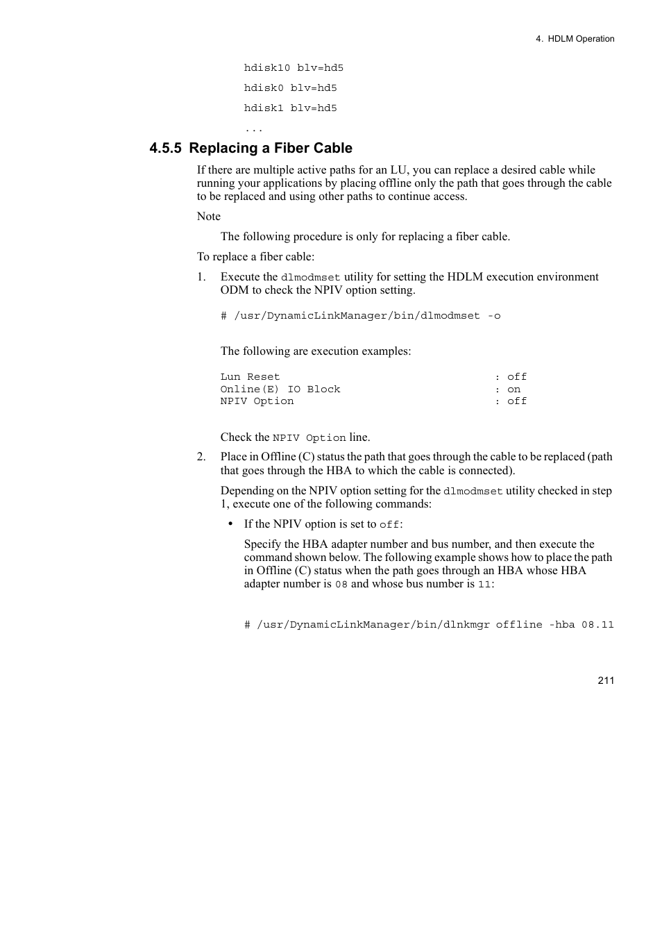 5 replacing a fiber cable | HP Hitachi Dynamic Link Manager Software User Manual | Page 233 / 510