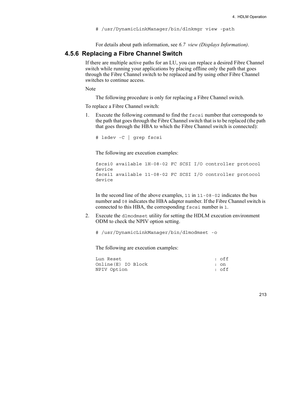 6 replacing a fibre channel switch | HP Hitachi Dynamic Link Manager Software User Manual | Page 235 / 510