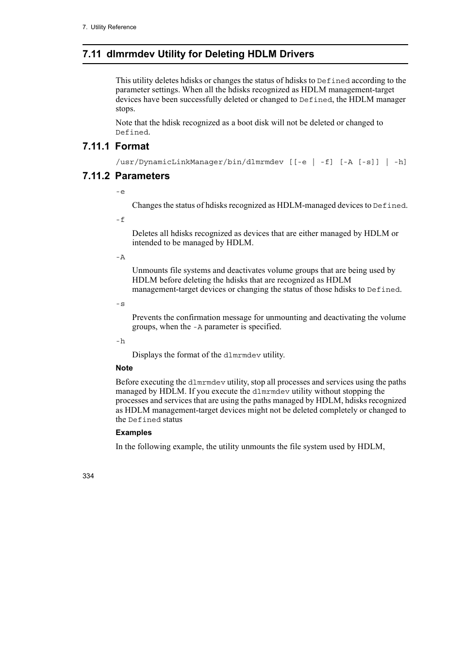 11 dlmrmdev utility for deleting hdlm drivers, 1 format, 2 parameters | HP Hitachi Dynamic Link Manager Software User Manual | Page 356 / 510