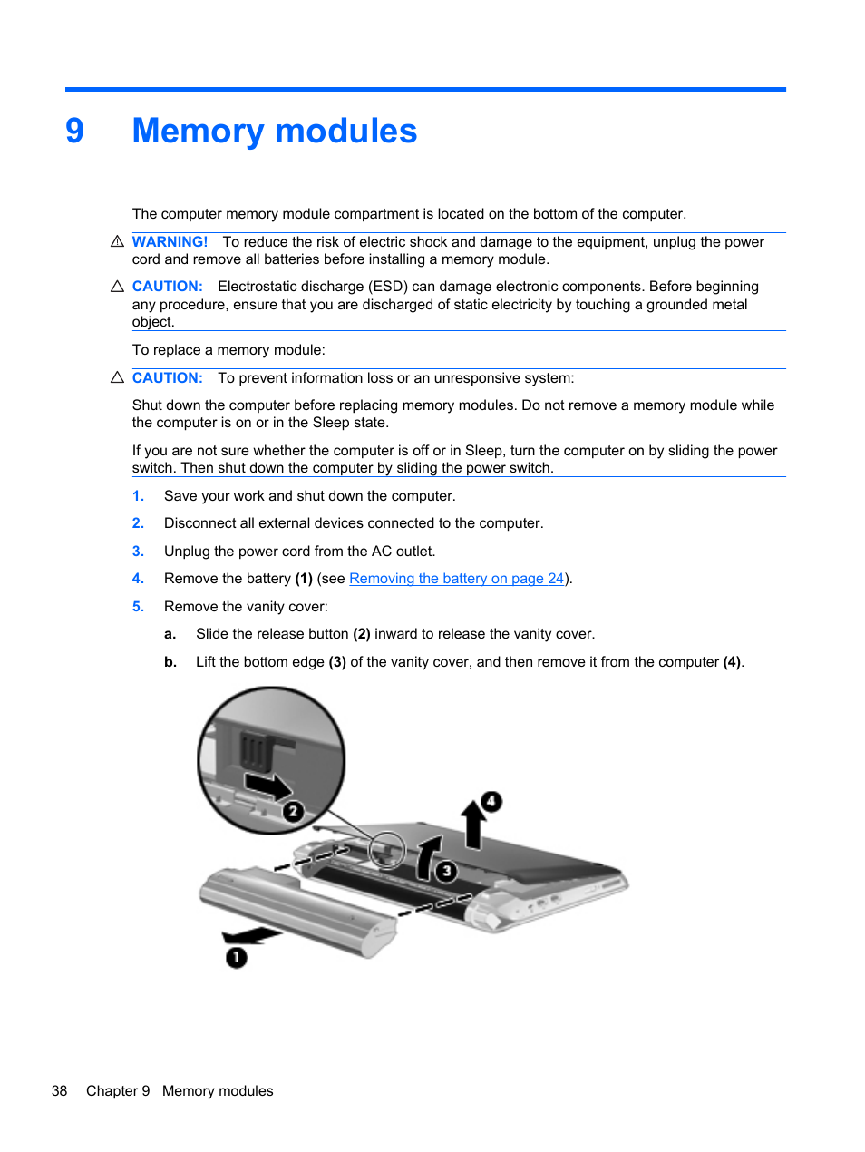Memory modules, 9 memory modules | HP Mini 210-2087dx PC User Manual | Page 46 / 67