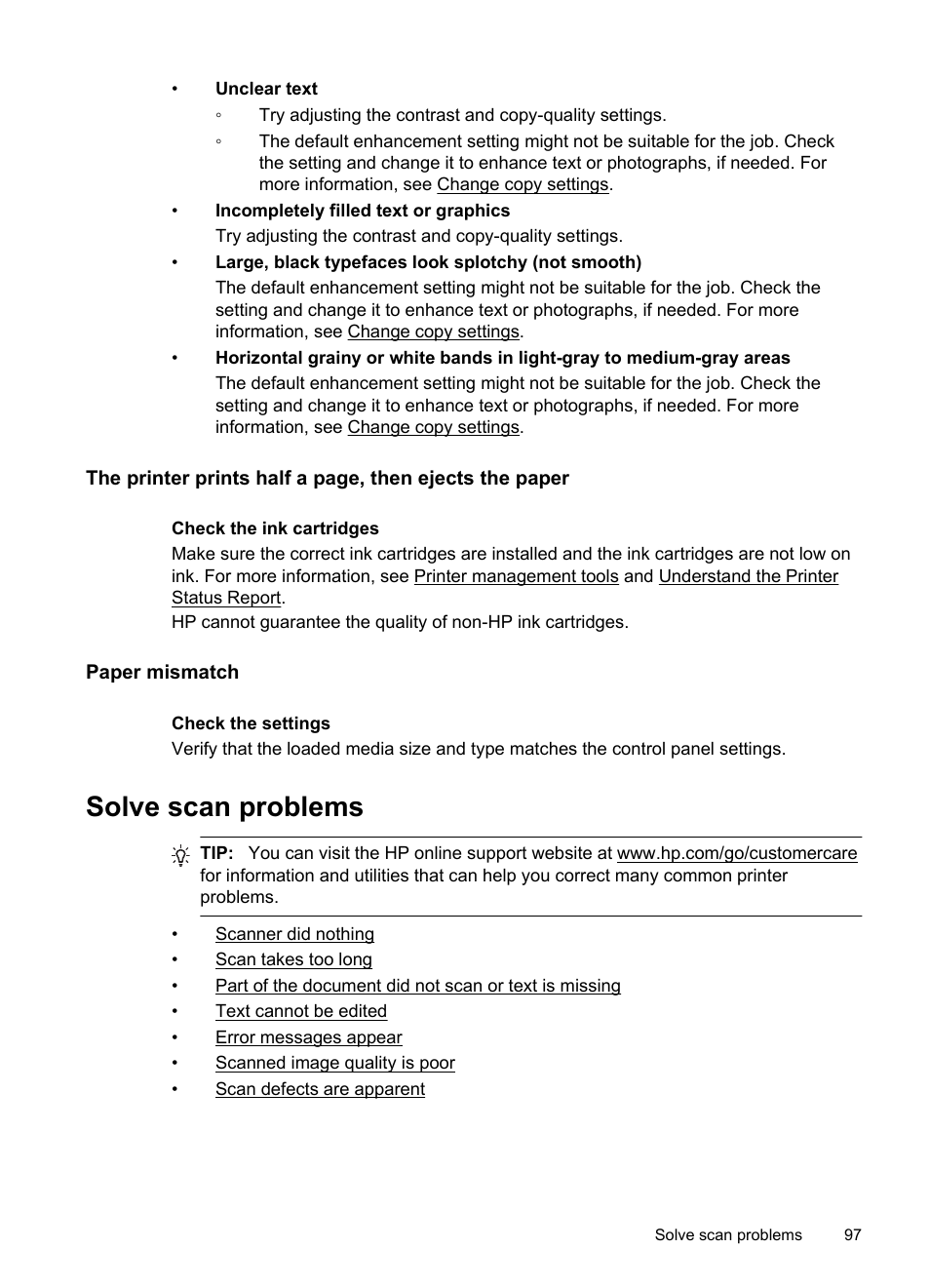 Paper mismatch, Solve scan problems | HP Officejet 6700 Premium e-All-in-One Printer - H711n User Manual | Page 101 / 224
