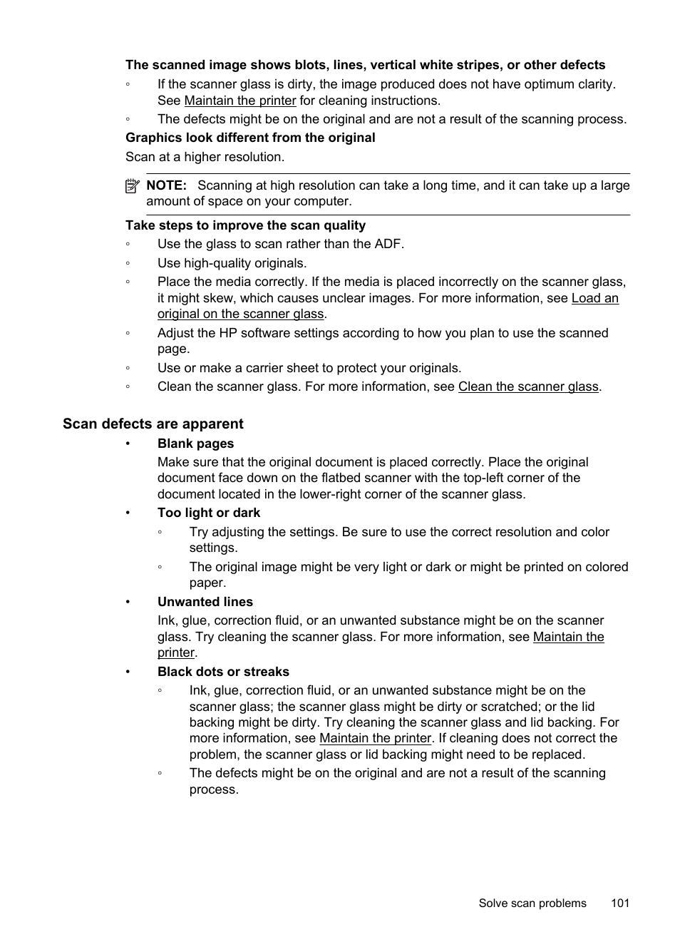 Scan defects are apparent | HP Officejet 6700 Premium e-All-in-One Printer - H711n User Manual | Page 105 / 224
