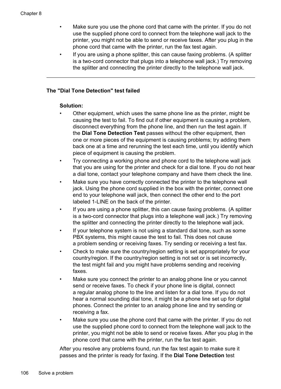 The "dial tone detection" test failed | HP Officejet 6700 Premium e-All-in-One Printer - H711n User Manual | Page 110 / 224