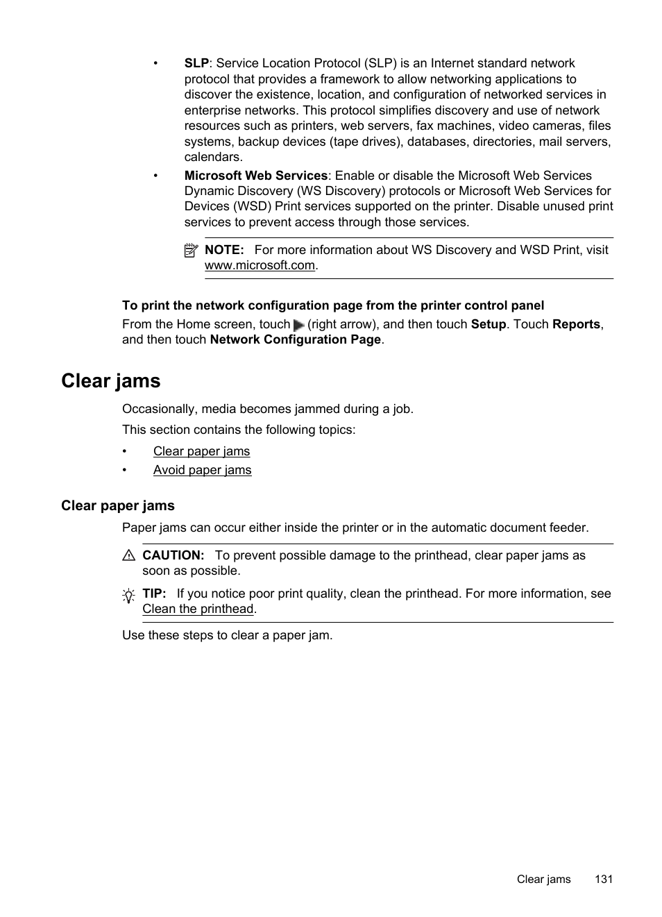 Clear jams, Clear paper jams, Clear paper jams avoid paper jams | HP Officejet 6700 Premium e-All-in-One Printer - H711n User Manual | Page 135 / 224