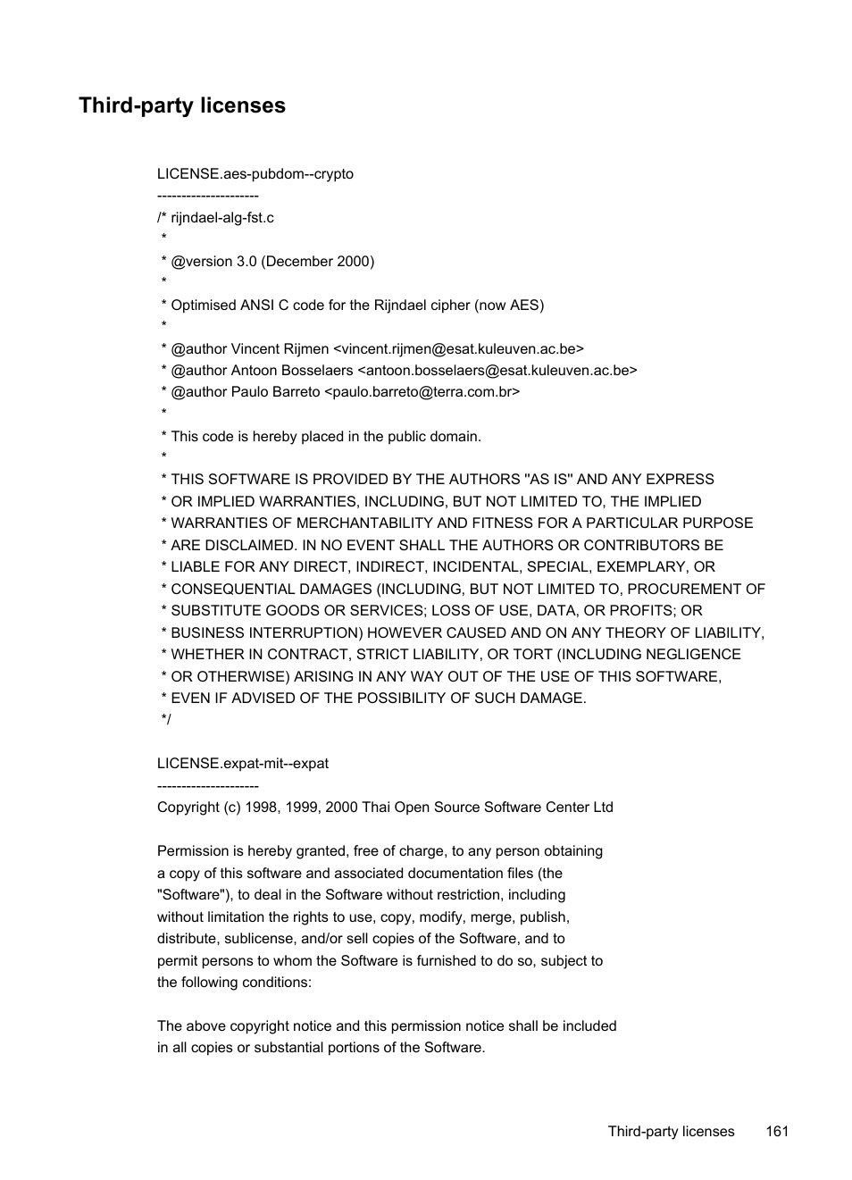 Third-party licenses | HP Officejet 6700 Premium e-All-in-One Printer - H711n User Manual | Page 165 / 224