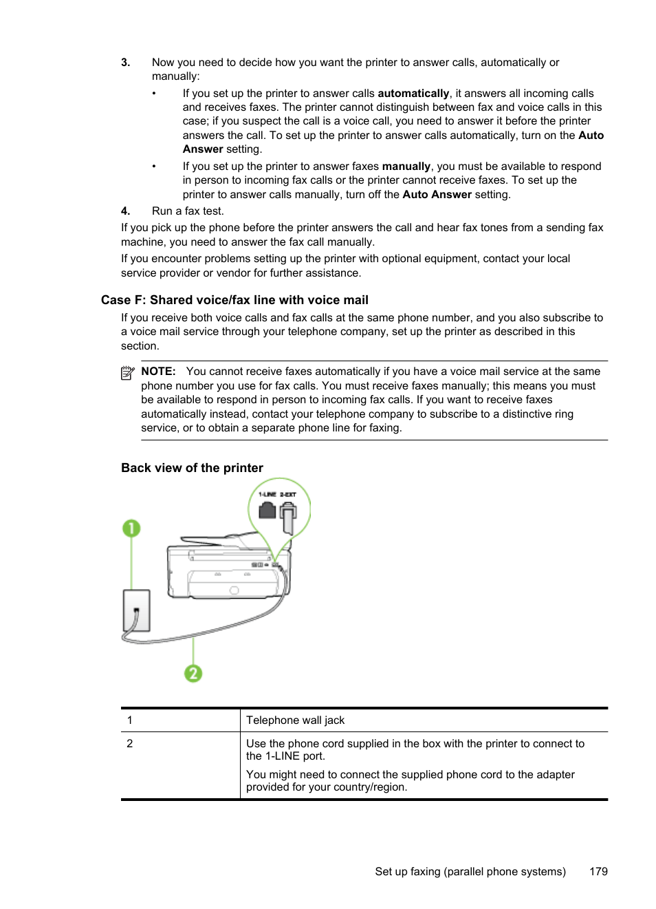 Case f: shared voice/fax line with voice mail | HP Officejet 6700 Premium e-All-in-One Printer - H711n User Manual | Page 183 / 224