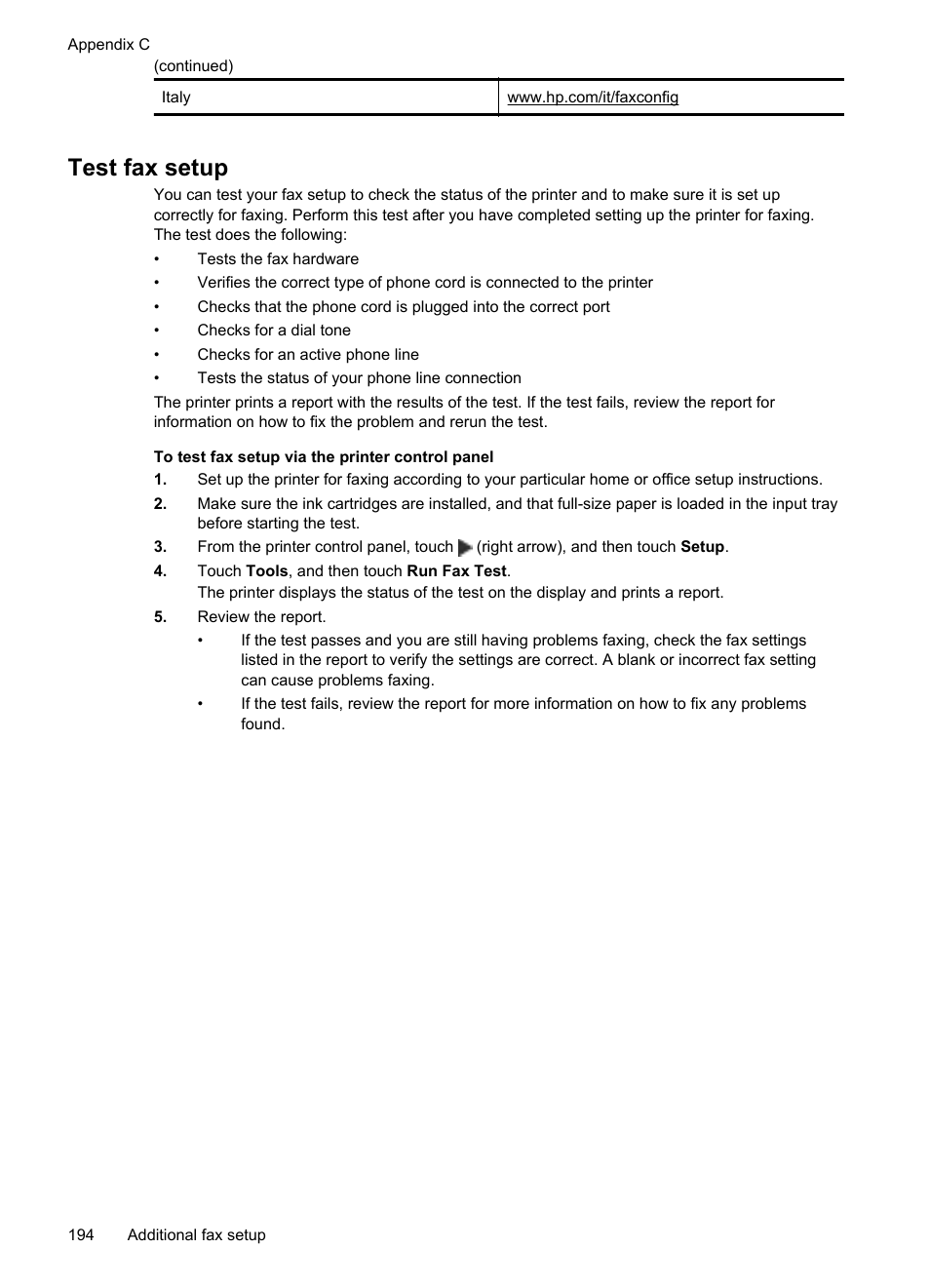 Test fax setup, E test fax setup | HP Officejet 6700 Premium e-All-in-One Printer - H711n User Manual | Page 198 / 224