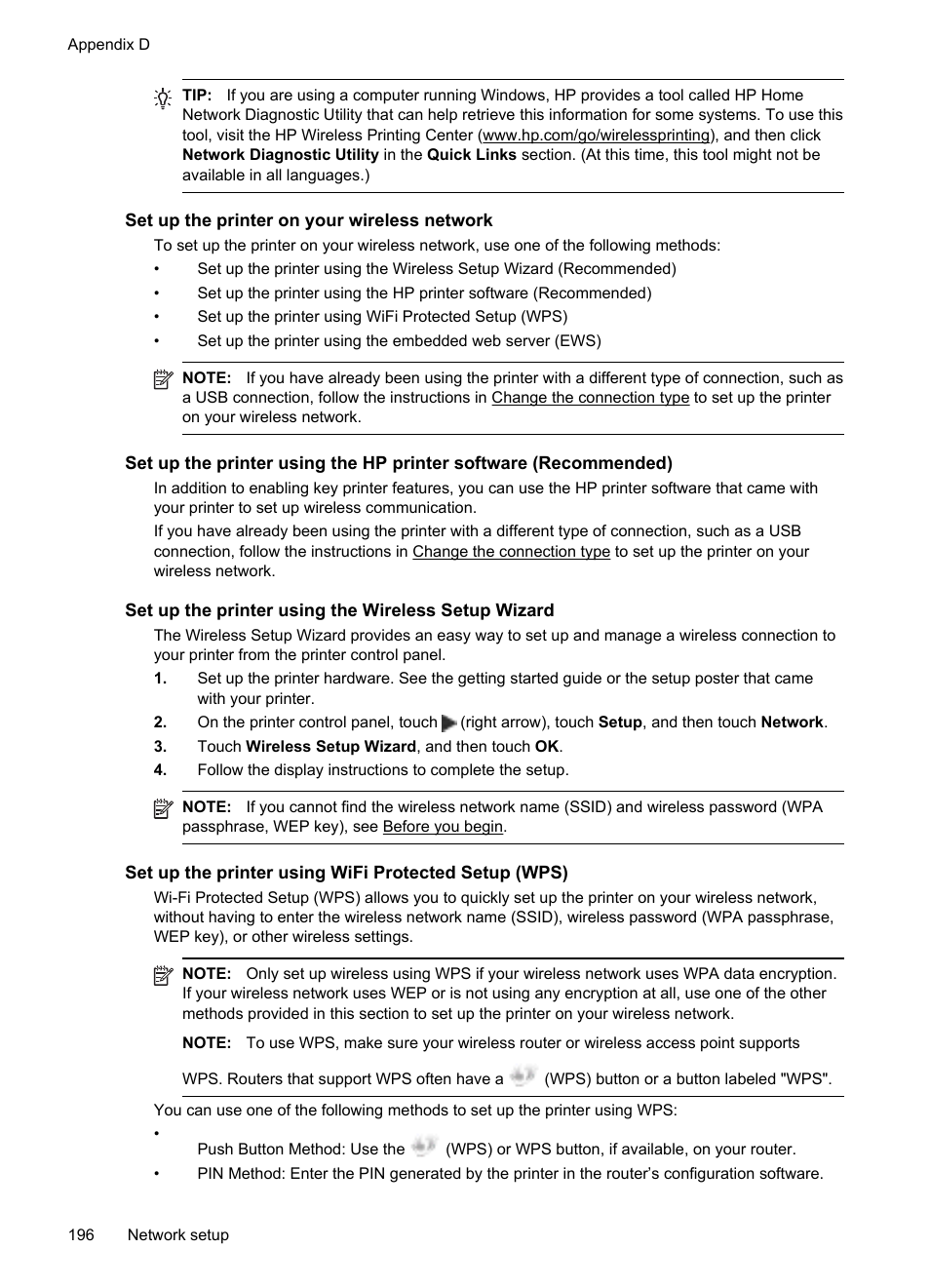 Set up the printer on your wireless network, Set up the printer using the wireless setup wizard | HP Officejet 6700 Premium e-All-in-One Printer - H711n User Manual | Page 200 / 224