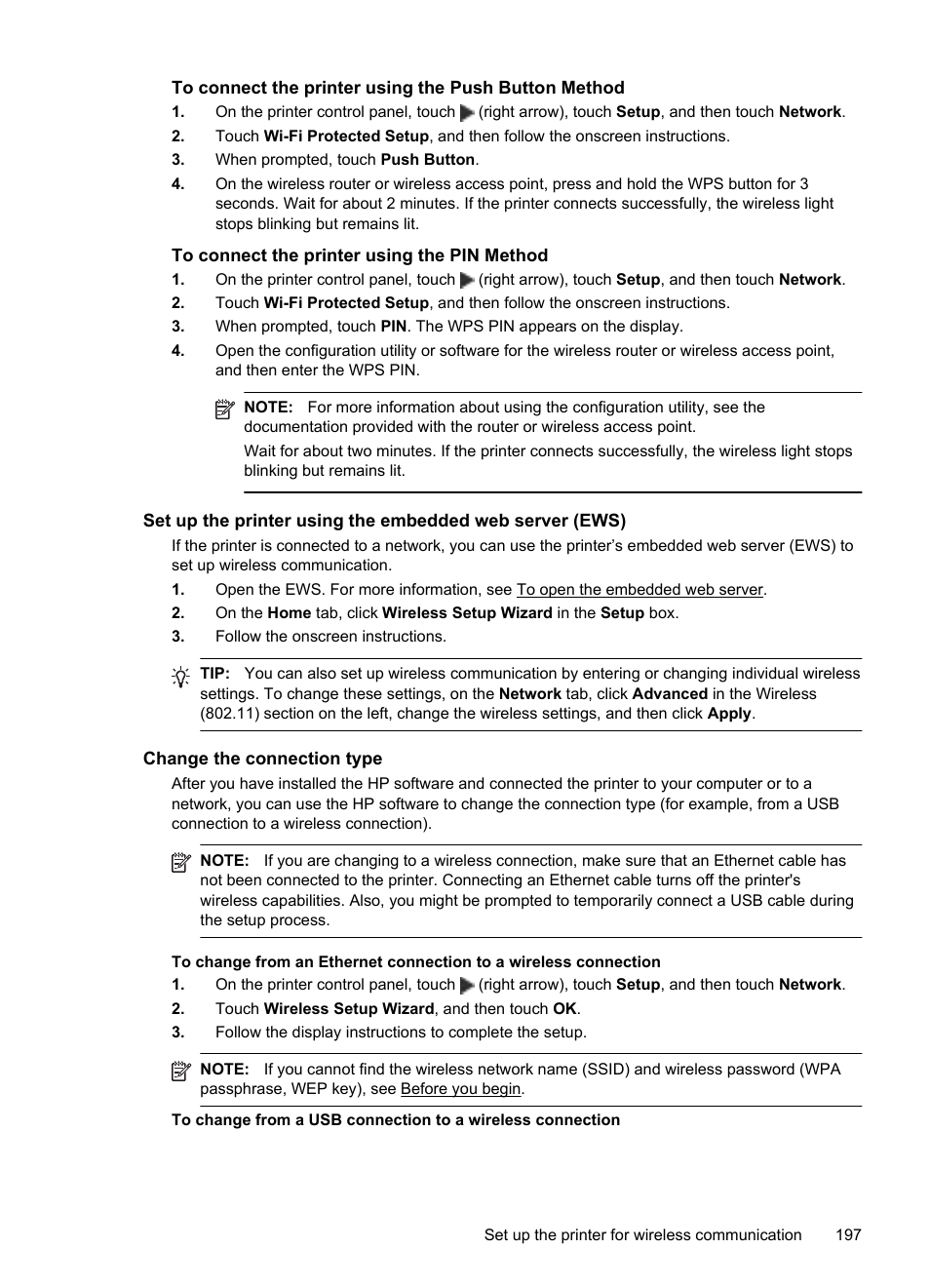 To connect the printer using the pin method, Change the connection type | HP Officejet 6700 Premium e-All-in-One Printer - H711n User Manual | Page 201 / 224