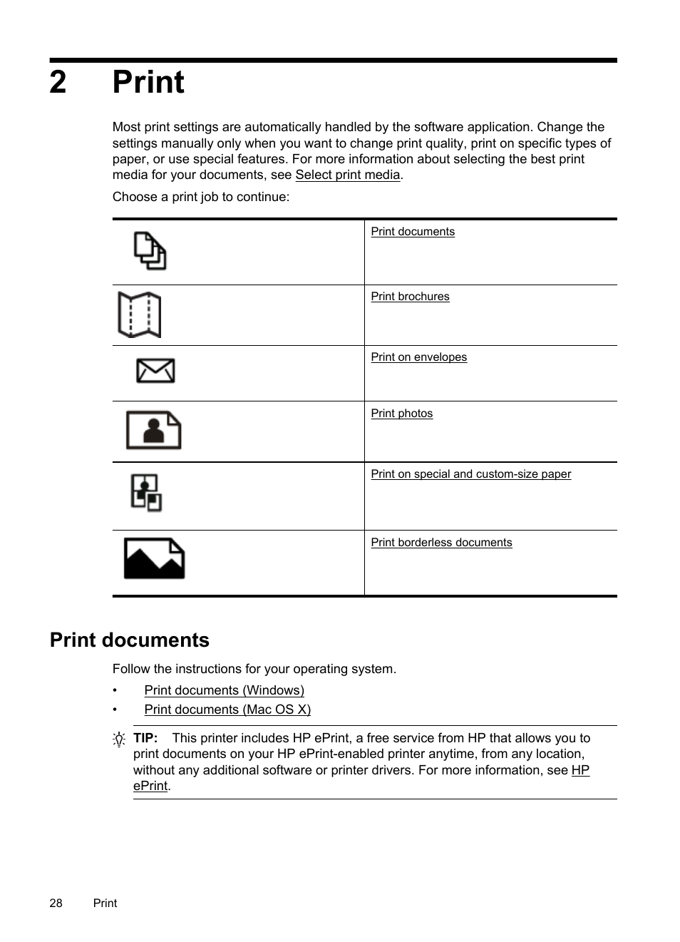 Print, Print documents, 2print | HP Officejet 6700 Premium e-All-in-One Printer - H711n User Manual | Page 32 / 224
