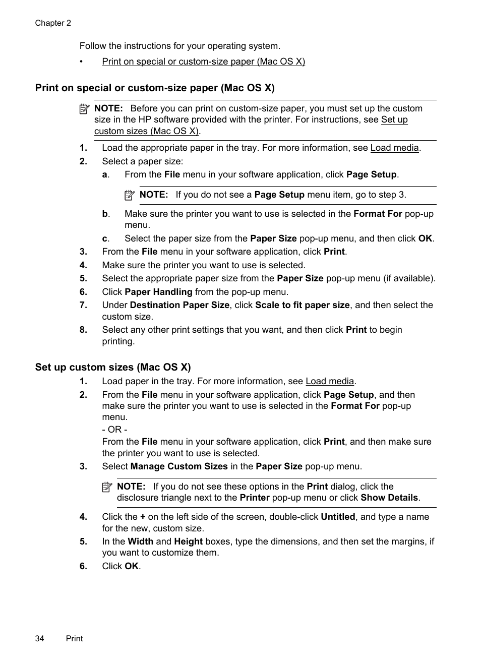 Print on special or custom-size paper (mac os x) | HP Officejet 6700 Premium e-All-in-One Printer - H711n User Manual | Page 38 / 224