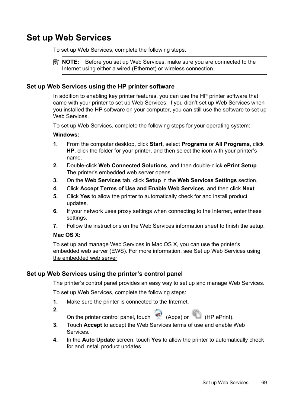 Set up web services, Set up web services using the hp printer software | HP Officejet 6700 Premium e-All-in-One Printer - H711n User Manual | Page 73 / 224