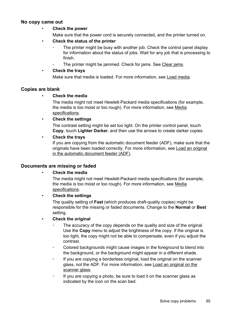 No copy came out, Copies are blank, Documents are missing or faded | HP Officejet 6700 Premium e-All-in-One Printer - H711n User Manual | Page 99 / 224