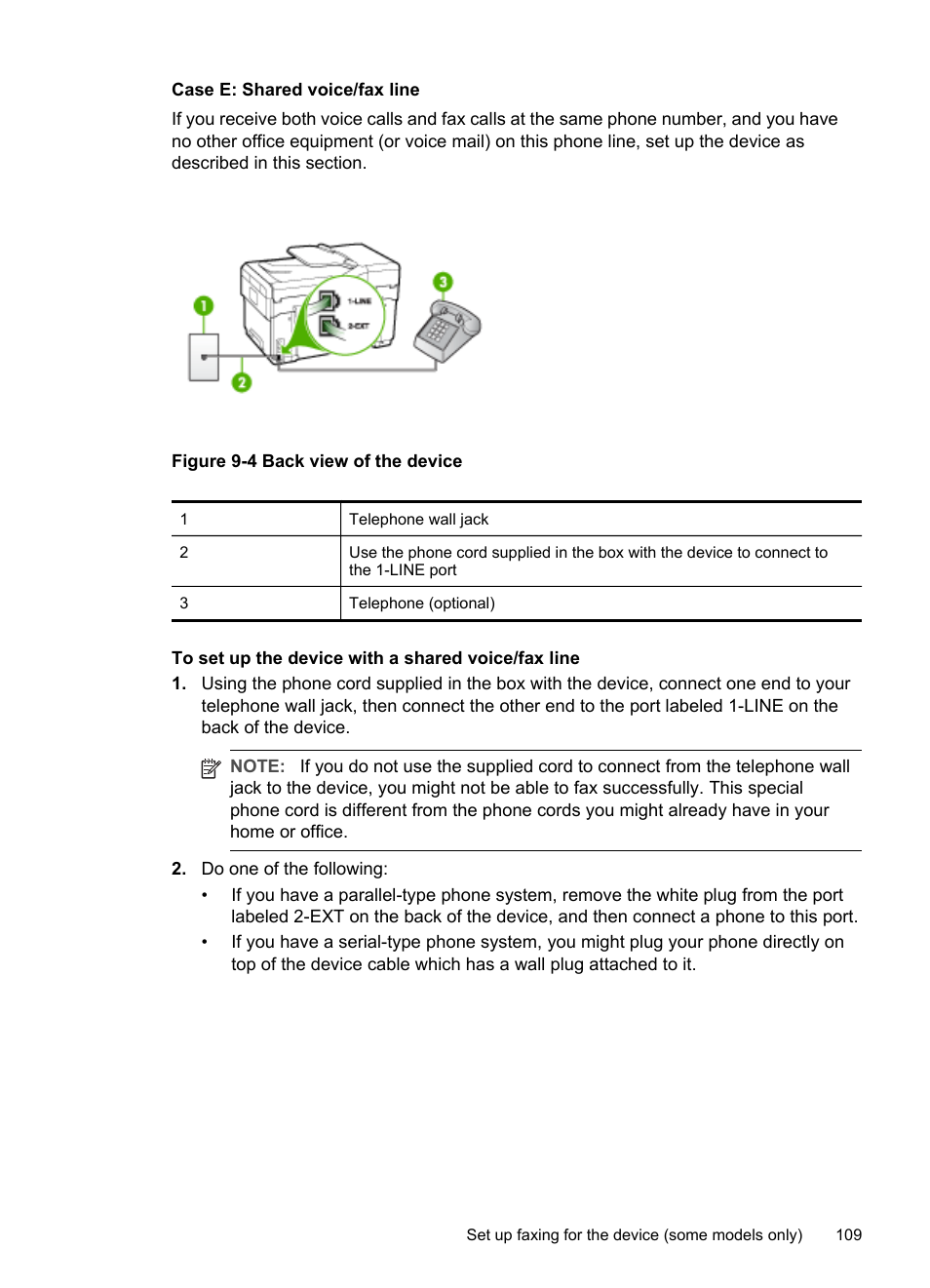 Case e: shared voice/fax line | HP Officejet Pro L7380 All-in-One Printer User Manual | Page 113 / 245