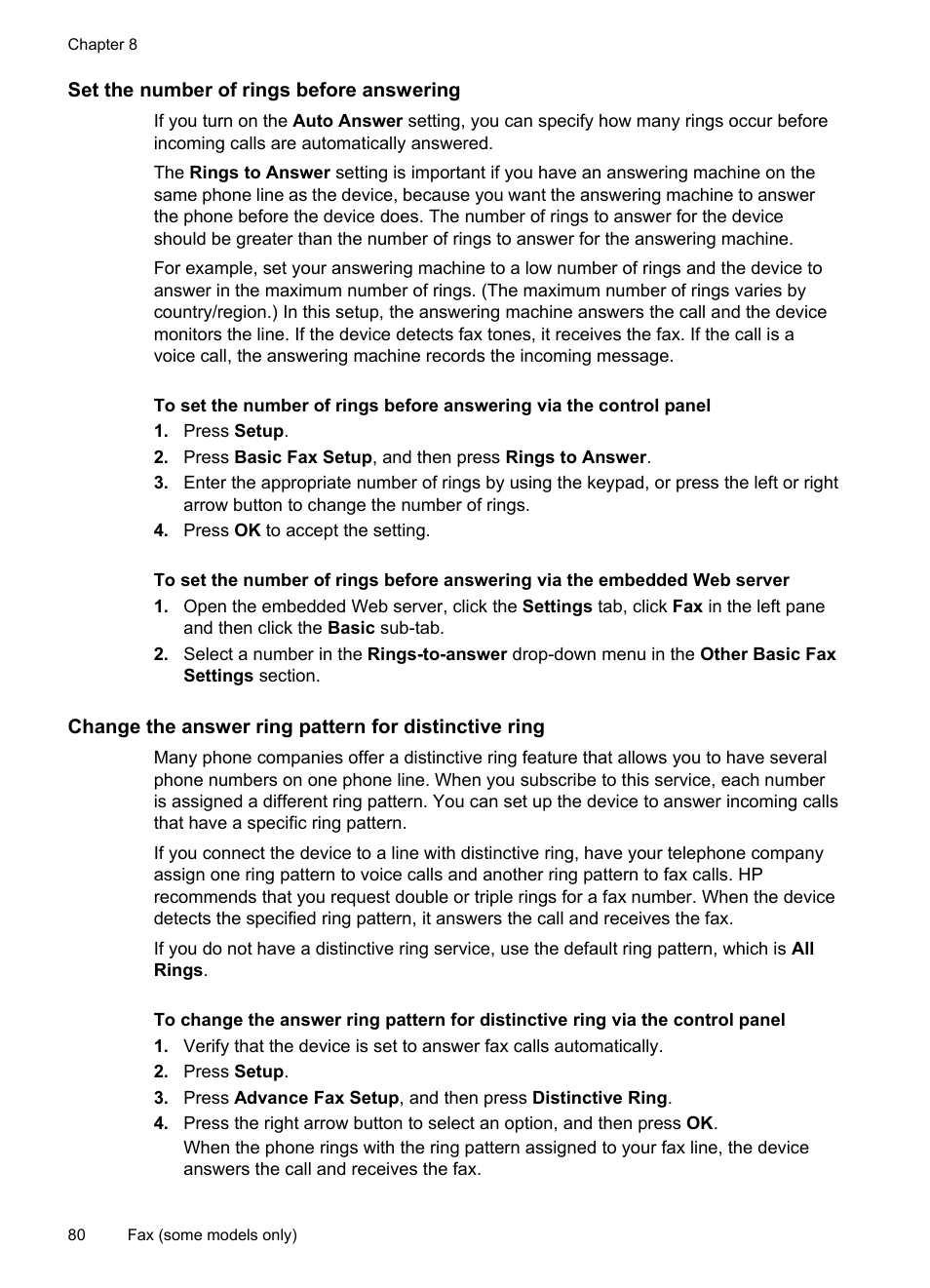 Set the number of rings before answering | HP Officejet Pro L7380 All-in-One Printer User Manual | Page 84 / 245