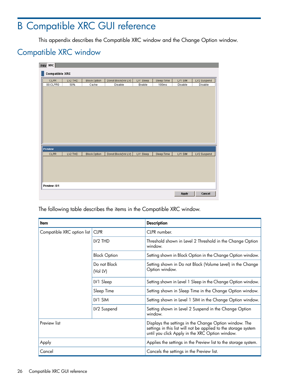 B compatible xrc gui reference, Compatible xrc window | HP XP P9500 Storage User Manual | Page 26 / 31