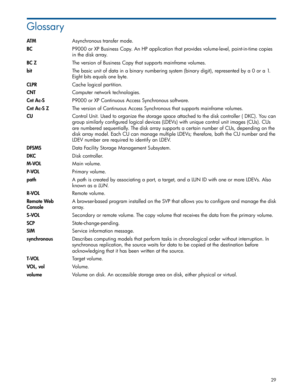 Glossary | HP XP P9500 Storage User Manual | Page 29 / 31