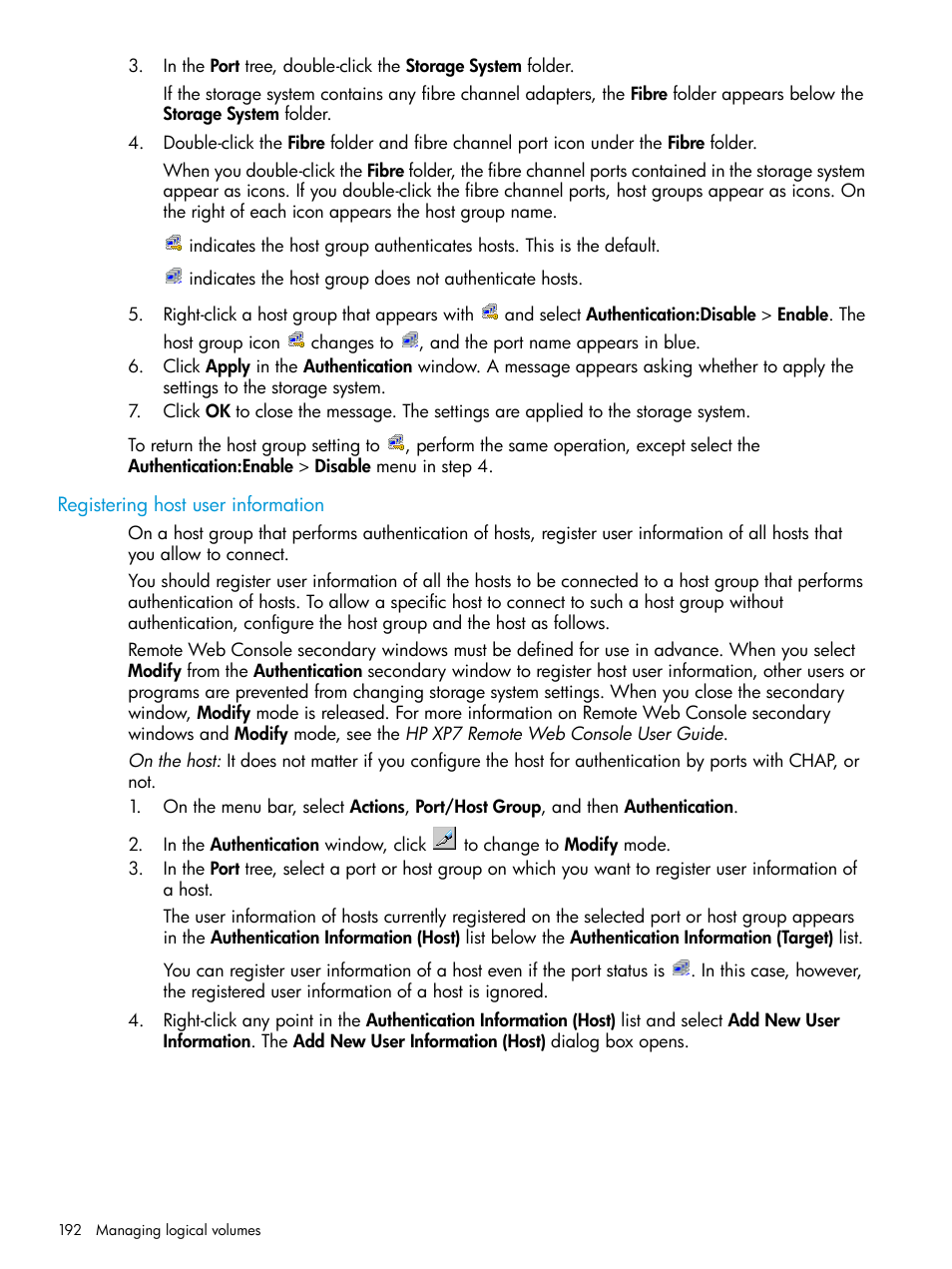 Registering host user information | HP XP Racks User Manual | Page 192 / 486