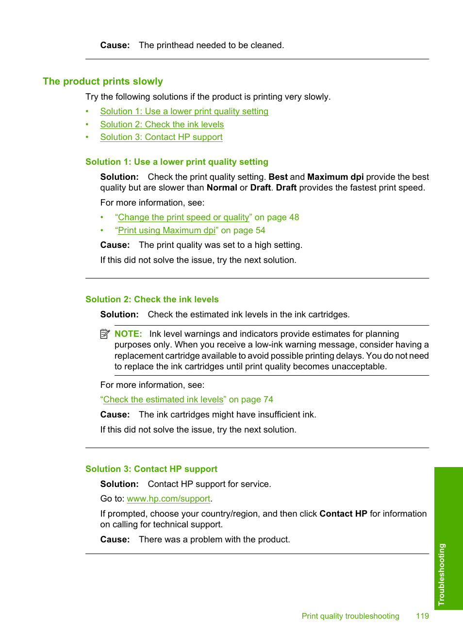 The product prints slowly | HP Photosmart D7560 Printer User Manual | Page 122 / 237