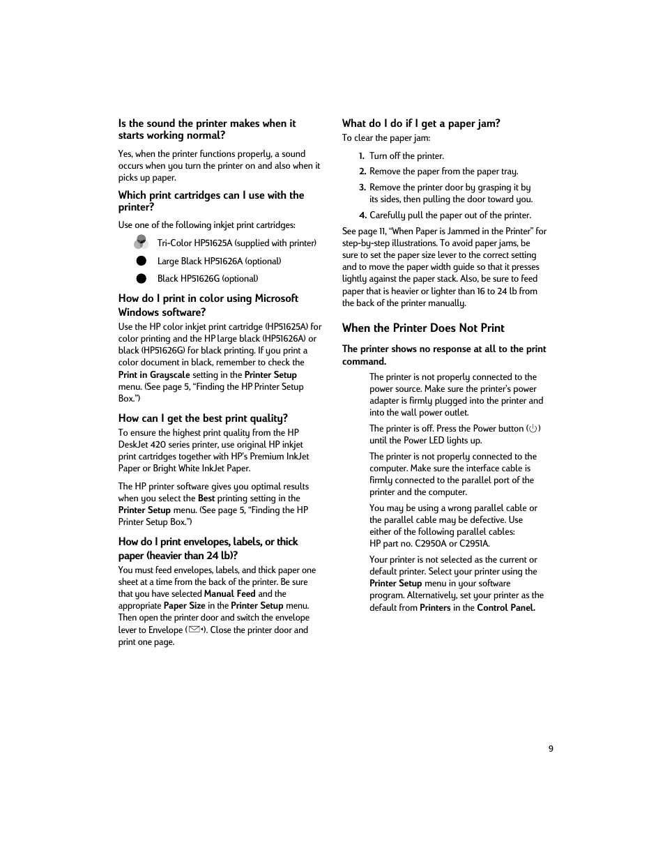 When the printer does not print | HP Deskjet 200cci Printer User Manual | Page 11 / 24