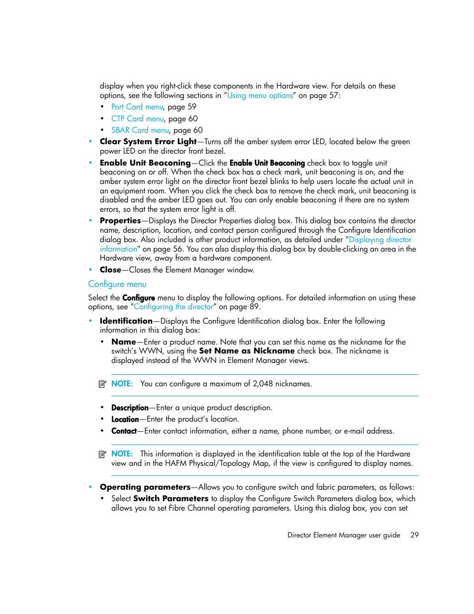 Configure menu | HP StorageWorks 2.140 Director Switch User Manual | Page 29 / 246