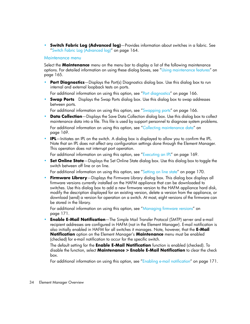 Maintenance menu | HP StorageWorks 2.140 Director Switch User Manual | Page 34 / 246