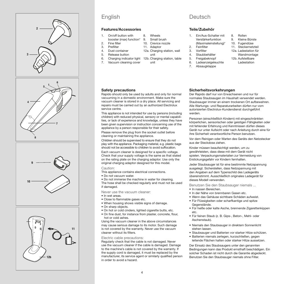 English, Deutsch | AEG AG4112 User Manual | Page 4 / 23